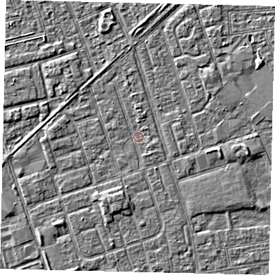 Shaded relief map of the ground around HU33QH, computed from Environment Agency LiDAR. The ground here sits at about 2 m above sea level and falls 3 m across the surrounding 800 m. Surface water reaching this point runs off ground lying to the south-south-west, 2.1 m higher.
