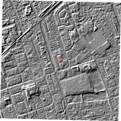 Shaded relief map of the ground around HU33QP, computed from Environment Agency LiDAR. The ground here sits at about 3 m above sea level and falls 3 m across the surrounding 800 m. Surface water reaching this point runs off ground lying to the west-south-west, 0.5 m higher.