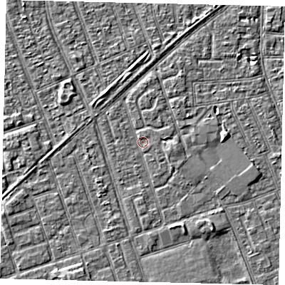 Shaded relief map of the ground around HU33QU, computed from Environment Agency LiDAR. The ground here sits at about 2 m above sea level and falls 3 m across the surrounding 800 m. Surface water reaching this point runs off ground lying to the east-south-east, 1.1 m higher.