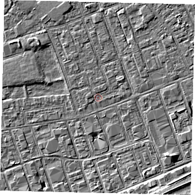 Shaded relief map of the ground around HU33RA, computed from Environment Agency LiDAR. The ground here sits at about 3 m above sea level and falls 4 m across the surrounding 800 m. Surface water reaching this point runs off ground lying to the south-east, 4.0 m higher.