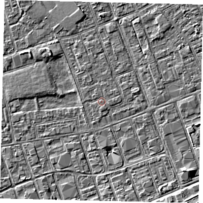 Shaded relief map of the ground around HU33SA, computed from Environment Agency LiDAR. The ground here sits at about 3 m above sea level and falls 4 m across the surrounding 800 m. Surface water reaching this point runs off ground lying to the south-south-east, 0.6 m higher.