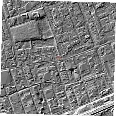 Shaded relief map of the ground around HU33SB, computed from Environment Agency LiDAR. The ground here sits at about 3 m above sea level and falls 5 m across the surrounding 800 m. Surface water reaching this point runs off ground lying to the south-south-east, 4.6 m higher.