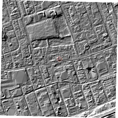 Shaded relief map of the ground around HU33SD, computed from Environment Agency LiDAR. The ground here sits at about 3 m above sea level and falls 5 m across the surrounding 800 m. Surface water reaching this point runs off ground lying to the south-east, 5.4 m higher.