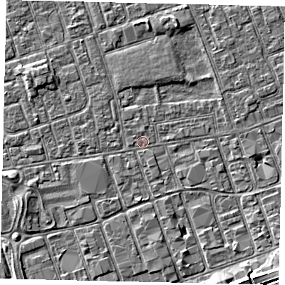 Shaded relief map of the ground around HU33SE, computed from Environment Agency LiDAR. The ground here sits at about 3 m above sea level and falls 5 m across the surrounding 800 m. Surface water reaching this point runs off ground lying to the south-west, 3.1 m higher.