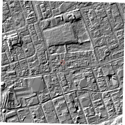 Shaded relief map of the ground around HU33SF, computed from Environment Agency LiDAR. The ground here sits at about 3 m above sea level and falls 5 m across the surrounding 800 m. Surface water reaching this point runs off ground lying to the south-east, 2.7 m higher.