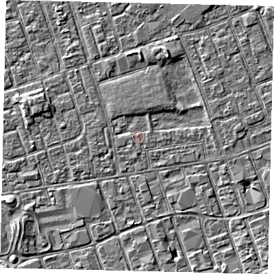 Shaded relief map of the ground around HU33SG, computed from Environment Agency LiDAR. The ground here sits at about 3 m above sea level and falls 3 m across the surrounding 800 m. Surface water reaching this point runs off ground lying to the south, 0.7 m higher.