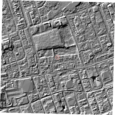 Shaded relief map of the ground around HU33SH, computed from Environment Agency LiDAR. The ground here sits at about 3 m above sea level and falls 3 m across the surrounding 800 m. Surface water reaching this point runs off ground lying to the south-east, 2.7 m higher.