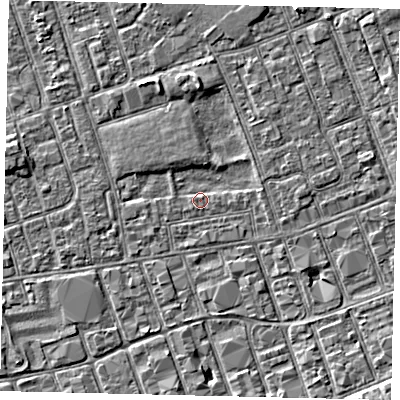 Shaded relief map of the ground around HU33SJ, computed from Environment Agency LiDAR. The ground here sits at about 3 m above sea level and falls 3 m across the surrounding 800 m. Surface water reaching this point runs off ground lying to the south-east, 1.9 m higher.