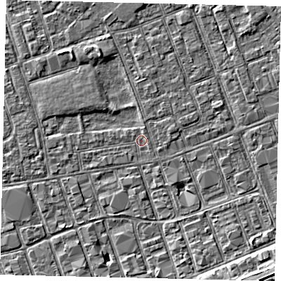 Shaded relief map of the ground around HU33SN, computed from Environment Agency LiDAR. The ground here sits at about 3 m above sea level and falls 5 m across the surrounding 800 m. Surface water reaching this point runs off ground lying to the south-east, 3.8 m higher.