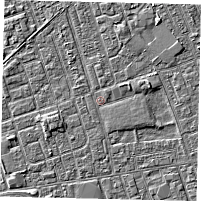 Shaded relief map of the ground around HU33SP, computed from Environment Agency LiDAR. The ground here sits at about 3 m above sea level and falls 3 m across the surrounding 800 m. Surface water reaching this point runs off ground lying to the east-north-east, 1.8 m higher.
