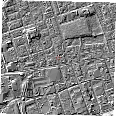 Shaded relief map of the ground around HU33ST, computed from Environment Agency LiDAR. The ground here sits at about 3 m above sea level and falls 3 m across the surrounding 800 m. Surface water reaching this point runs off ground lying to the north-north-east, 0.5 m higher.