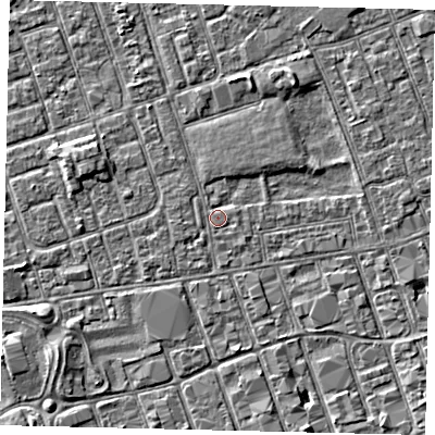 Shaded relief map of the ground around HU33SW, computed from Environment Agency LiDAR. The ground here sits at about 3 m above sea level and falls 3 m across the surrounding 800 m. Surface water reaching this point runs off ground lying to the east-south-east, 0.7 m higher.