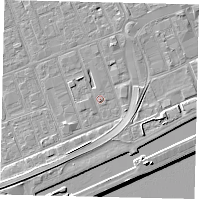 Shaded relief map of the ground around HU34AL, computed from Environment Agency LiDAR. The ground here sits at about 3 m above sea level and falls 11 m across the surrounding 800 m. Surface water reaching this point runs off ground lying to the south-south-west, 3.3 m higher.