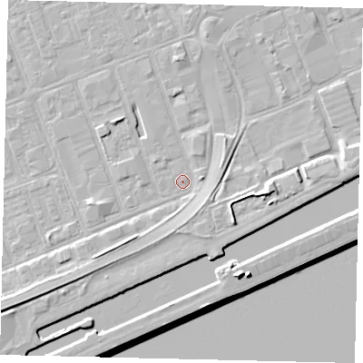 Shaded relief map of the ground around HU34AR, computed from Environment Agency LiDAR. The ground here sits at about 3 m above sea level and falls 11 m across the surrounding 800 m. Surface water reaching this point runs off ground lying to the south-west, 3.3 m higher.