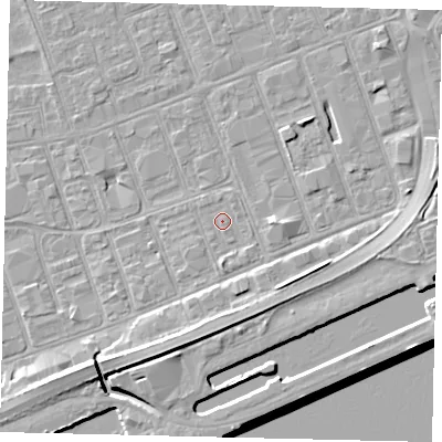 Shaded relief map of the ground around HU34AY, computed from Environment Agency LiDAR. The ground here sits at about 3 m above sea level and falls 9 m across the surrounding 800 m. Surface water reaching this point runs off ground lying to the south, 1.4 m higher.