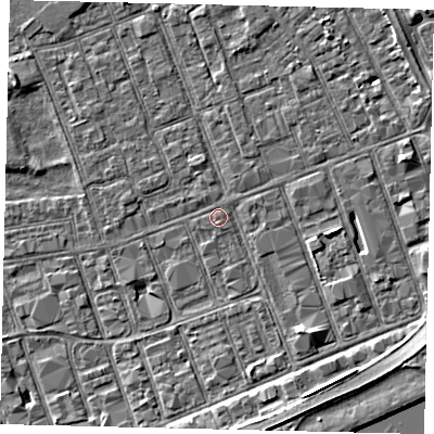 Shaded relief map of the ground around HU34BG, computed from Environment Agency LiDAR. The ground here sits at about 3 m above sea level and falls 5 m across the surrounding 800 m. Surface water reaching this point runs off ground lying to the south-south-east, 4.0 m higher.