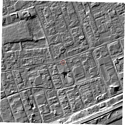 Shaded relief map of the ground around HU34BJ, computed from Environment Agency LiDAR. The ground here sits at about 3 m above sea level and falls 5 m across the surrounding 800 m. Surface water reaching this point runs off ground lying to the south-south-east, 4.7 m higher.