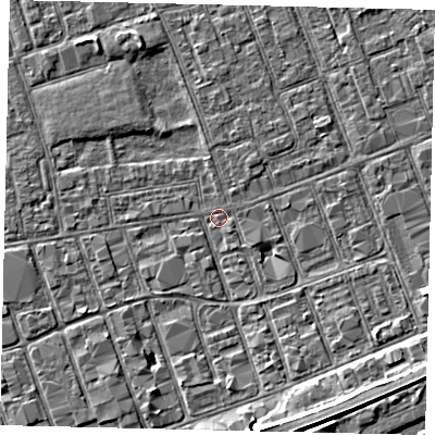 Shaded relief map of the ground around HU34BL, computed from Environment Agency LiDAR. The ground here sits at about 3 m above sea level and falls 5 m across the surrounding 800 m. Surface water reaching this point runs off ground lying to the south-south-east, 4.6 m higher.