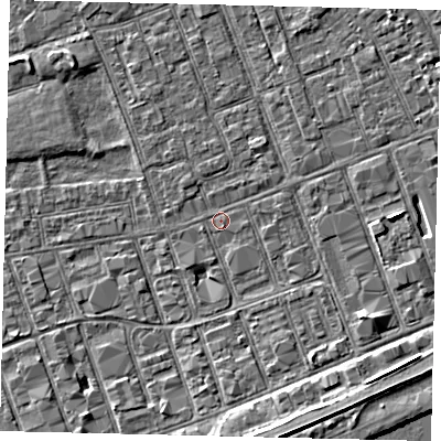Shaded relief map of the ground around HU34BQ, computed from Environment Agency LiDAR. The ground here sits at about 3 m above sea level and falls 5 m across the surrounding 800 m. Surface water reaching this point runs off ground lying to the south, 1.9 m higher.