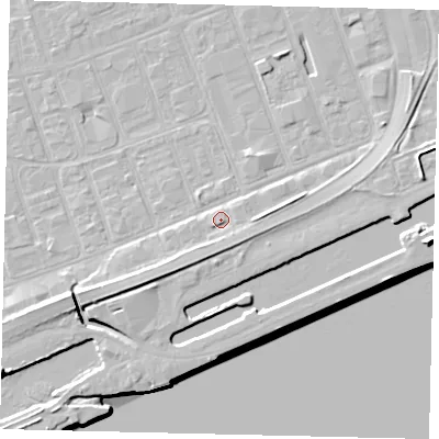 Shaded relief map of the ground around HU34DD, computed from Environment Agency LiDAR. The ground here sits at about 5 m above sea level and falls 11 m across the surrounding 800 m. Surface water reaching this point runs off ground lying to the south-west, 3.3 m higher.