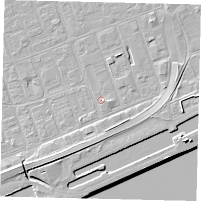 Shaded relief map of the ground around HU34DY, computed from Environment Agency LiDAR. The ground here sits at about 3 m above sea level and falls 11 m across the surrounding 800 m. Surface water reaching this point runs off ground lying to the east, 1.6 m higher.