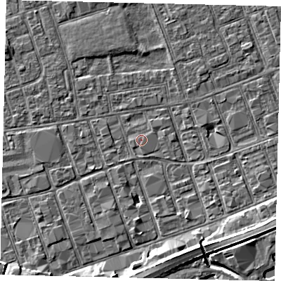 Shaded relief map of the ground around HU34EB, computed from Environment Agency LiDAR. The ground here sits at about 3 m above sea level and falls 6 m across the surrounding 800 m. Surface water reaching this point runs off ground lying to the south, 0.7 m higher.