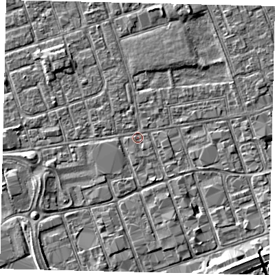 Shaded relief map of the ground around HU34EH, computed from Environment Agency LiDAR. The ground here sits at about 3 m above sea level and falls 5 m across the surrounding 800 m. Surface water reaching this point runs off ground lying to the south-west, 2.5 m higher.