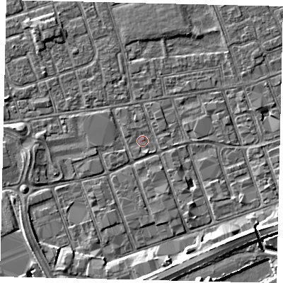 Shaded relief map of the ground around HU34JA, computed from Environment Agency LiDAR. The ground here sits at about 3 m above sea level and falls 9 m across the surrounding 800 m. Surface water reaching this point runs off ground lying to the south-south-east, 0.8 m higher.