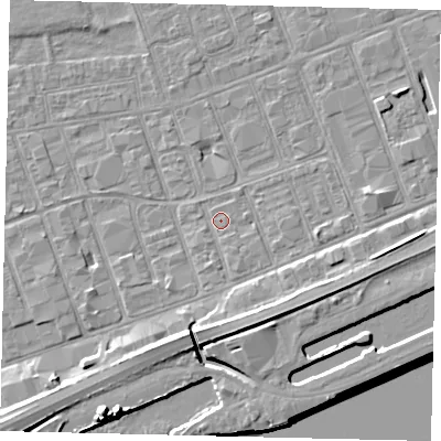 Shaded relief map of the ground around HU34JP, computed from Environment Agency LiDAR. The ground here sits at about 3 m above sea level and falls 11 m across the surrounding 800 m. Surface water reaching this point runs off ground lying to the south-south-east, 4.2 m higher.