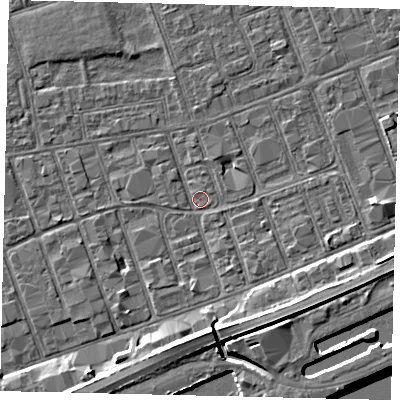 Shaded relief map of the ground around HU34JR, computed from Environment Agency LiDAR. The ground here sits at about 3 m above sea level and falls 9 m across the surrounding 800 m. Surface water reaching this point runs off ground lying to the south-south-east, 4.6 m higher.