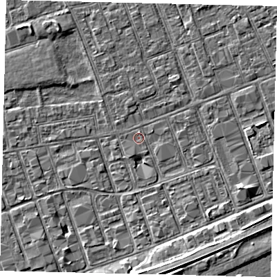 Shaded relief map of the ground around HU34LB, computed from Environment Agency LiDAR. The ground here sits at about 3 m above sea level and falls 5 m across the surrounding 800 m. Surface water reaching this point runs off ground lying to the south-south-east, 1.9 m higher.
