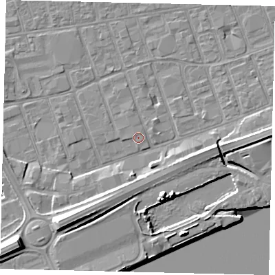 Shaded relief map of the ground around HU34NG, computed from Environment Agency LiDAR. The ground here sits at about 3 m above sea level and falls 13 m across the surrounding 800 m. Surface water reaching this point runs off ground lying to the north-north-east, 0.7 m higher.