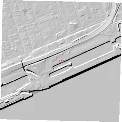Shaded relief map of the ground around HU34PG, computed from Environment Agency LiDAR. The ground here sits at about 5 m above sea level and falls 11 m across the surrounding 800 m. Surface water reaching this point runs off ground lying to the west, 2.3 m higher.