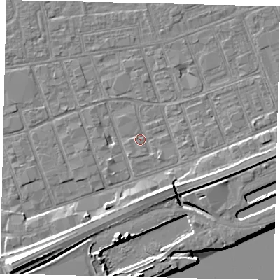 Shaded relief map of the ground around HU34RB, computed from Environment Agency LiDAR. The ground here sits at about 3 m above sea level and falls 13 m across the surrounding 800 m. Surface water reaching this point runs off ground lying to the south-east, 1.2 m higher.