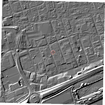 Shaded relief map of the ground around HU34TU, computed from Environment Agency LiDAR. The ground here sits at about 3 m above sea level and falls 13 m across the surrounding 800 m. Surface water reaching this point runs off ground lying to the south-south-west, 0.9 m higher.