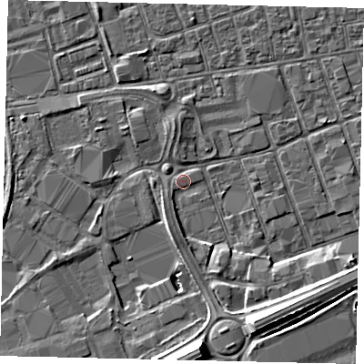 Shaded relief map of the ground around HU34XS, computed from Environment Agency LiDAR. The ground here sits at about 3 m above sea level and falls 11 m across the surrounding 800 m. Surface water reaching this point runs off ground lying to the south, 10.7 m higher.