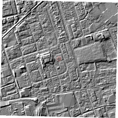 Shaded relief map of the ground around HU35AJ, computed from Environment Agency LiDAR. The ground here sits at about 3 m above sea level and falls 3 m across the surrounding 800 m. Surface water reaching this point runs off ground lying to the west-south-west, 0.7 m higher.