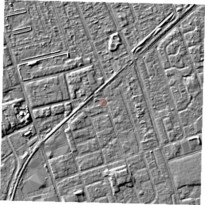 Shaded relief map of the ground around HU35AN, computed from Environment Agency LiDAR. The ground here sits at about 2 m above sea level and falls 4 m across the surrounding 800 m. Surface water reaching this point runs off ground lying to the south-south-east, 2.1 m higher.
