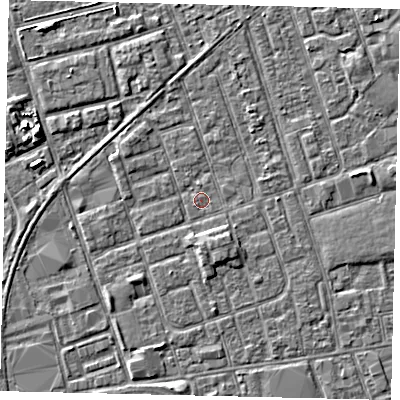 Shaded relief map of the ground around HU35AW, computed from Environment Agency LiDAR. The ground here sits at about 3 m above sea level and falls 4 m across the surrounding 800 m. Surface water reaching this point runs off ground lying to the south-south-east, 2.1 m higher.