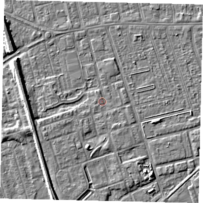 Shaded relief map of the ground around HU35AZ, computed from Environment Agency LiDAR. The ground here sits at about 3 m above sea level and falls 7 m across the surrounding 800 m. Surface water reaching this point runs off ground lying to the south-south-west, 2.9 m higher.