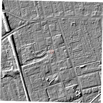 Shaded relief map of the ground around HU35BE, computed from Environment Agency LiDAR. The ground here sits at about 3 m above sea level and falls 8 m across the surrounding 800 m. Surface water reaching this point runs off ground lying to the south, 3.3 m higher.