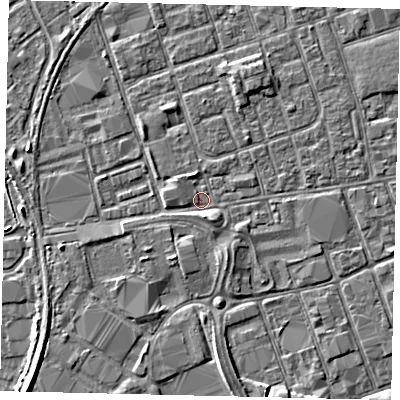 Shaded relief map of the ground around HU35BL, computed from Environment Agency LiDAR. The ground here sits at about 3 m above sea level and falls 4 m across the surrounding 800 m. Surface water reaching this point runs off ground lying to the south-south-east, 1.9 m higher.