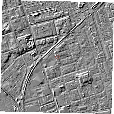 Shaded relief map of the ground around HU35BS, computed from Environment Agency LiDAR. The ground here sits at about 3 m above sea level and falls 4 m across the surrounding 800 m. Surface water reaching this point runs off ground lying to the south-south-west, 0.8 m higher.