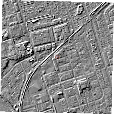 Shaded relief map of the ground around HU35BT, computed from Environment Agency LiDAR. The ground here sits at about 3 m above sea level and falls 4 m across the surrounding 800 m. Surface water reaching this point runs off ground lying to the north-north-east, 0.6 m higher.
