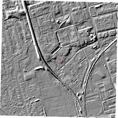 Shaded relief map of the ground around HU35BX, computed from Environment Agency LiDAR. The ground here sits at about 3 m above sea level and falls 5 m across the surrounding 800 m. Surface water reaching this point runs off ground lying to the north-north-west, 1.7 m higher.