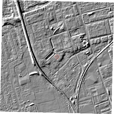 Shaded relief map of the ground around HU35BY, computed from Environment Agency LiDAR. The ground here sits at about 3 m above sea level and falls 5 m across the surrounding 800 m. Surface water reaching this point runs off ground lying to the west-north-west, 1.7 m higher.
