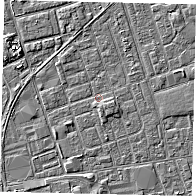 Shaded relief map of the ground around HU35DT, computed from Environment Agency LiDAR. The ground here sits at about 3 m above sea level and falls 4 m across the surrounding 800 m. Surface water reaching this point runs off ground lying to the south-east, 1.8 m higher.