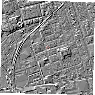 Shaded relief map of the ground around HU35DW, computed from Environment Agency LiDAR. The ground here sits at about 3 m above sea level and falls 4 m across the surrounding 800 m. Surface water reaching this point runs off ground lying to the south-south-west, 2.7 m higher.
