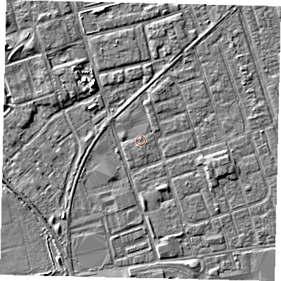 Shaded relief map of the ground around HU35DY, computed from Environment Agency LiDAR. The ground here sits at about 3 m above sea level and falls 4 m across the surrounding 800 m. Surface water reaching this point runs off ground lying to the south-south-west, 0.7 m higher.