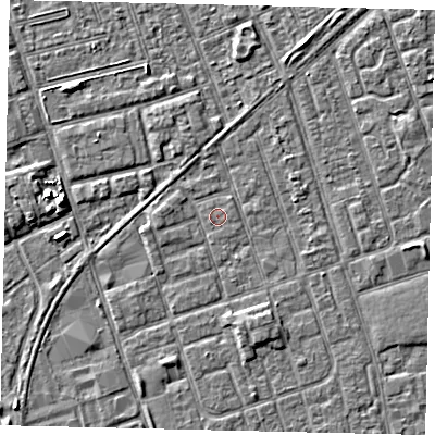 Shaded relief map of the ground around HU35EA, computed from Environment Agency LiDAR. The ground here sits at about 2 m above sea level and falls 4 m across the surrounding 800 m. Surface water reaching this point runs off ground lying to the south-south-east, 2.1 m higher.